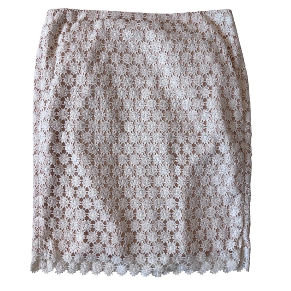 Women’s Talbots ivory cream floral crochet lined pencil skirt size 10